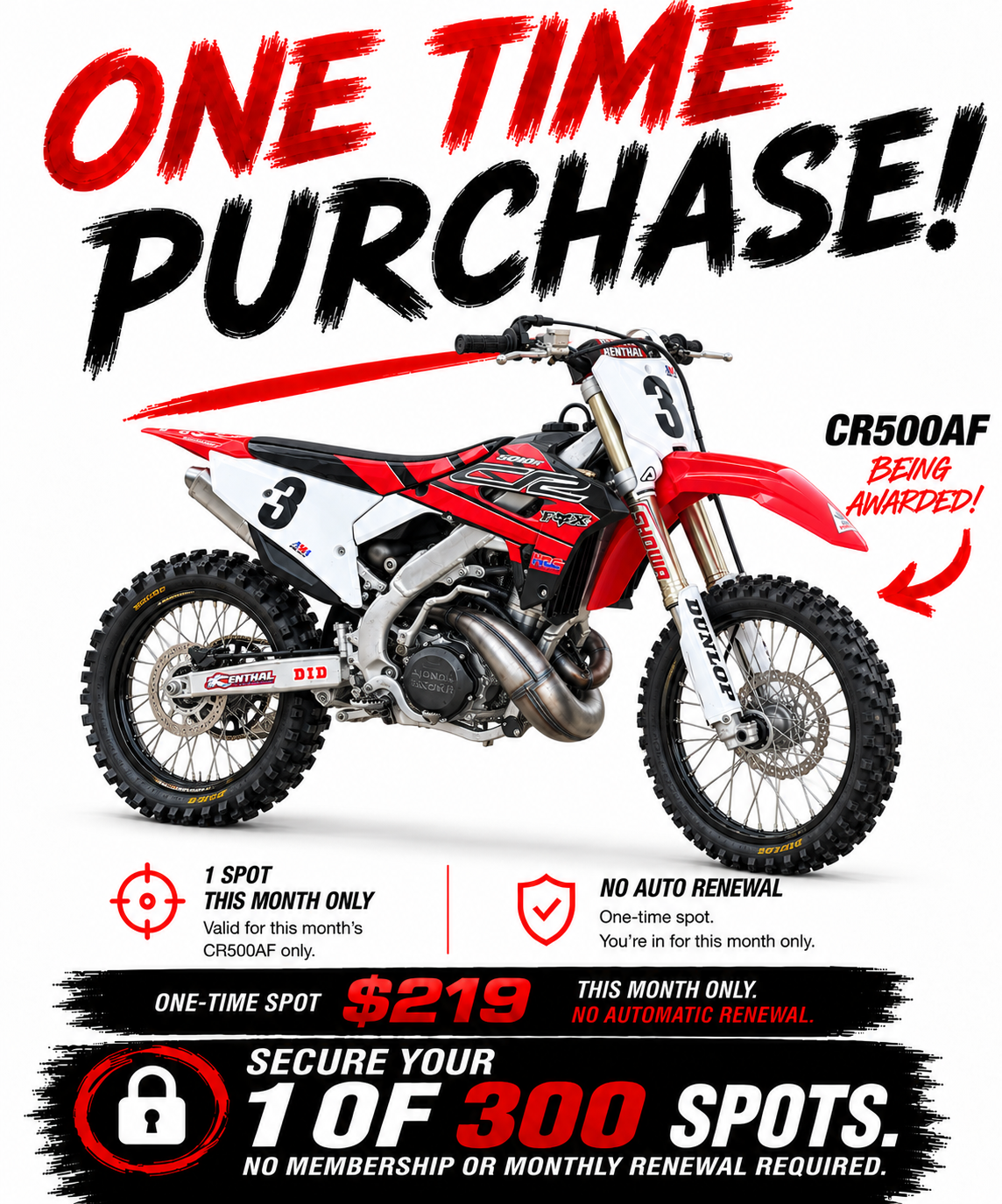 AUSTMOTO | INDIVIDUAL PURCHASE 300 CLUB - CUSTOM CR500AF. 1 in 300 chance.