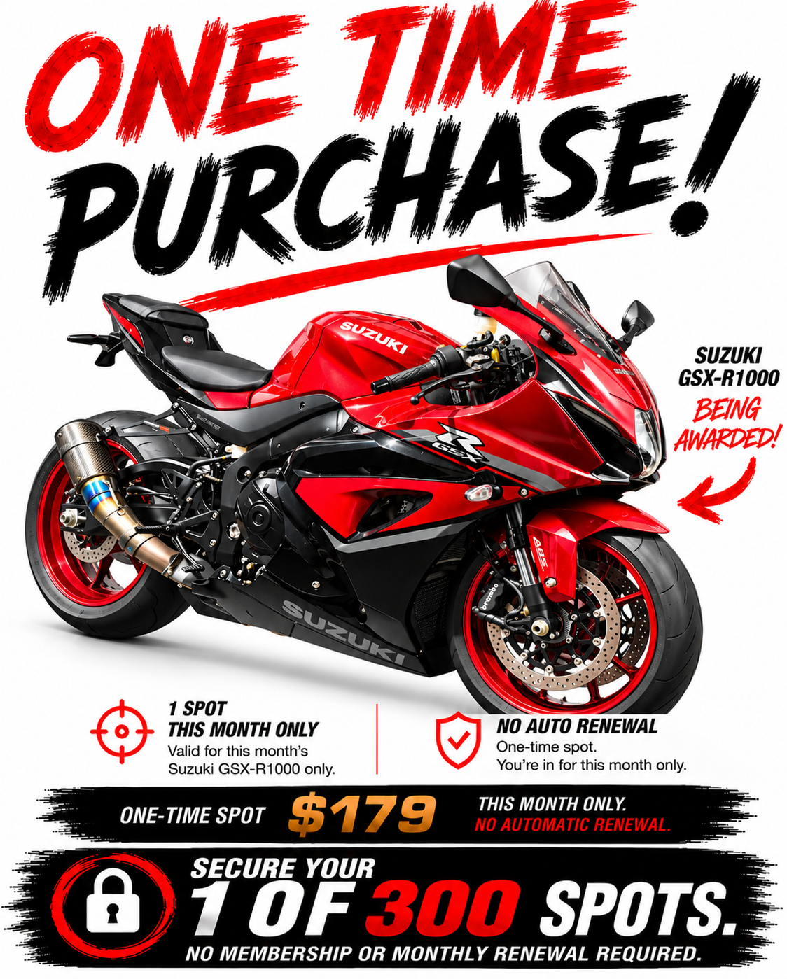AUSTMOTO | INDIVIDUAL PURCHASE RIDER ACCESS OFFER - GSX-R1000. 1 in 300 chance.