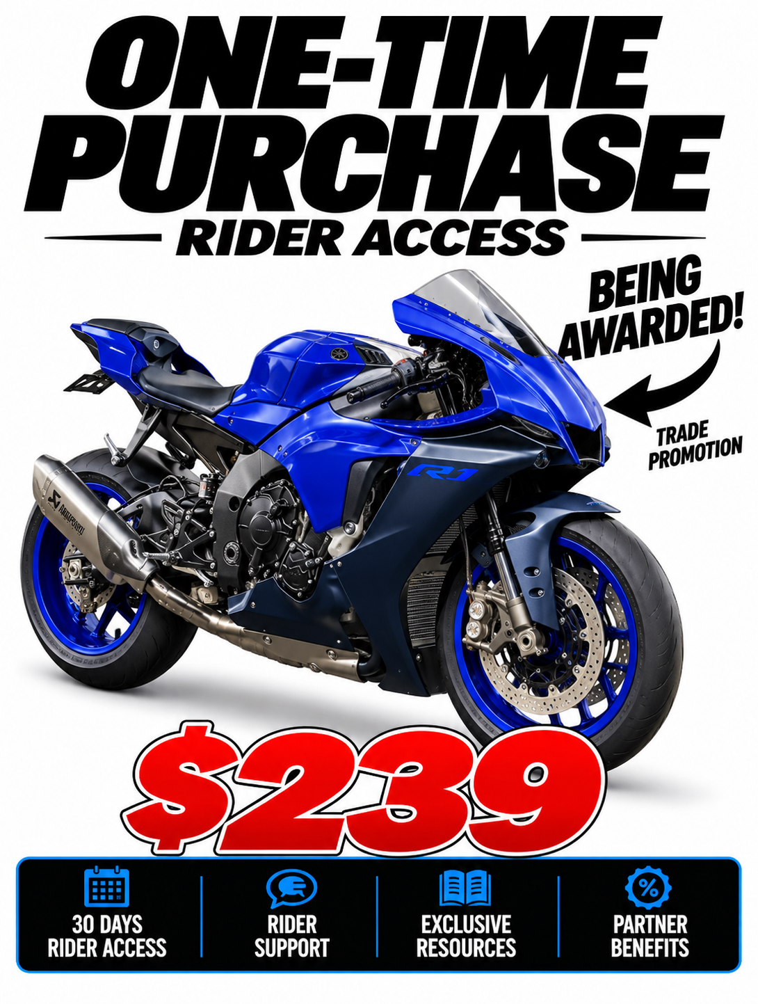 AUSTMOTO | INDIVIDUAL PURCHASE RIDER ACCESS - YAMAHA YZF-R1. 1 in 300 chance.