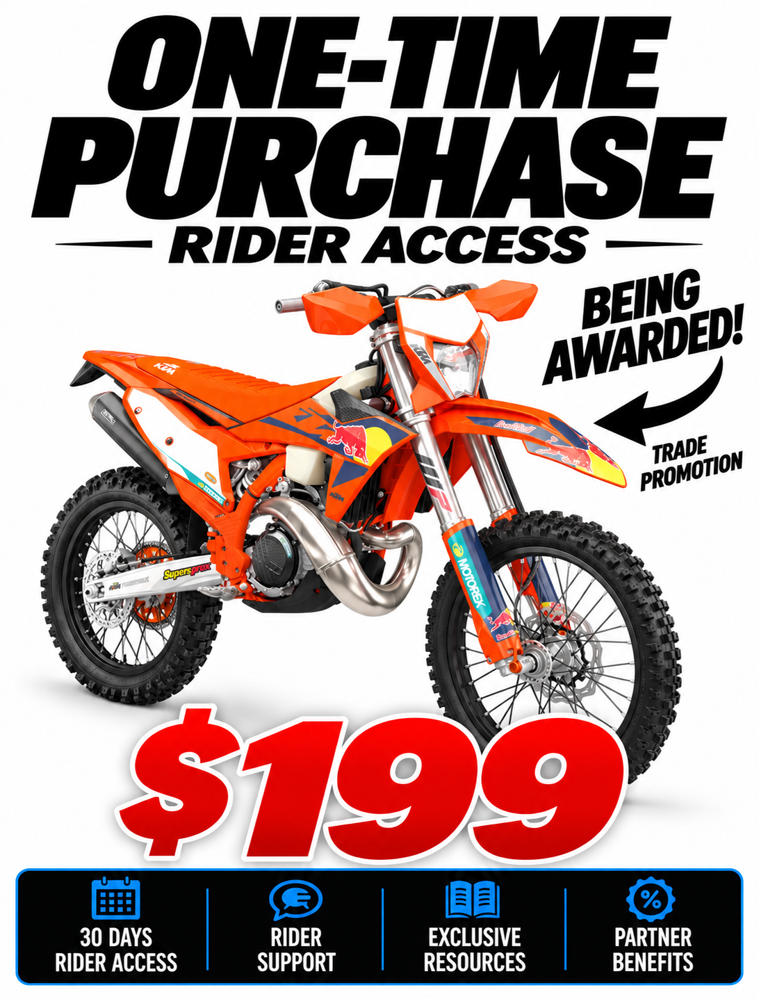 AUSTMOTO | INDIVIDUAL PURCHASE RIDER ACCESS OFFER- KTM 300 EXC 1 in 300 chance.