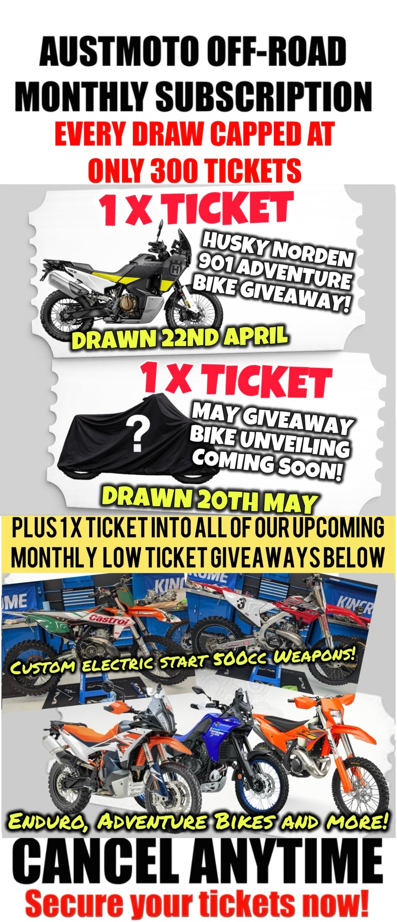 GET 1 X TICKET EACH MONTH - AUSTMOTO 300 TICKET CAP OFF-ROAD GIVEAWAY SUBSCRIPTION