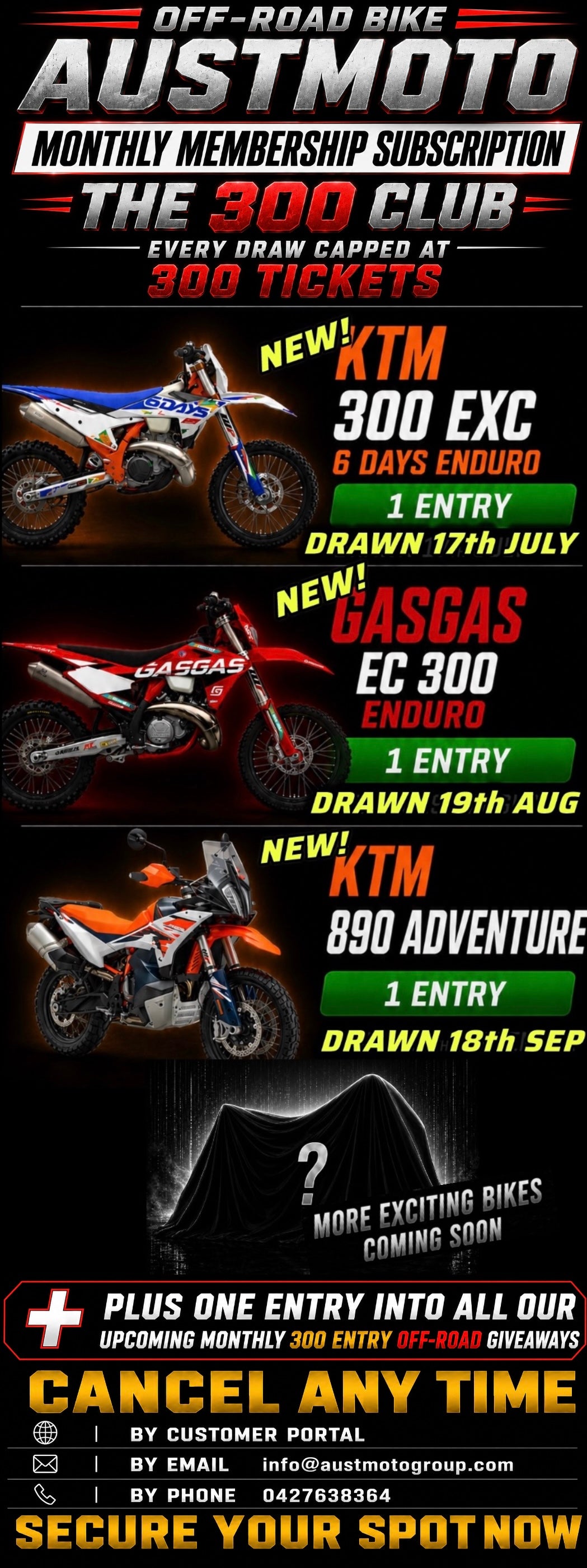 GET 1 X TICKET EACH MONTH - AUSTMOTO 300 TICKET CAP OFF-ROAD GIVEAWAY SUBSCRIPTION | THE 300 CLUB