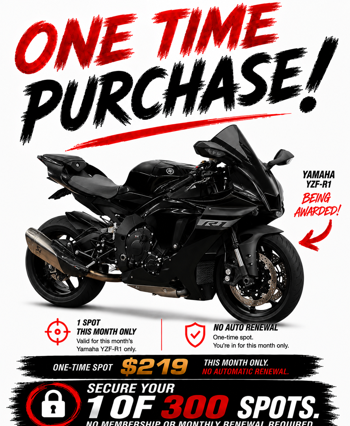AUSTMOTO | INDIVIDUAL PURCHASE 300 CLUB - YZF-R1. 1 in 300 chance.