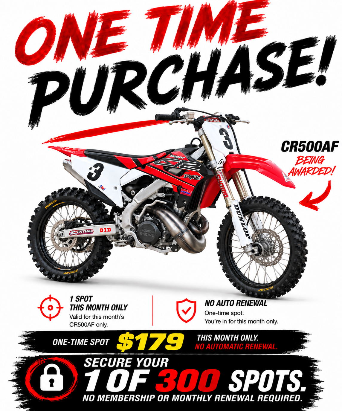 AUSTMOTO | INDIVIDUAL PURCHASE RIDER ACCESS OFFER- CUSTOM CR500AF . 1 in 300 chance.