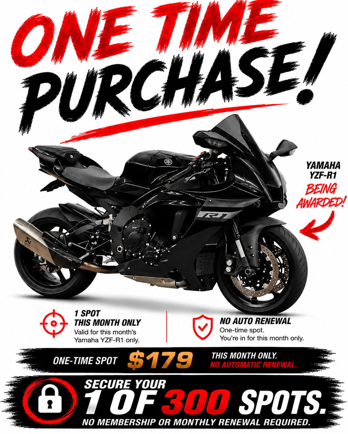 AUSTMOTO | INDIVIDUAL PURCHASE 300 CLUB OFFER - YZF-R1. 1 in 300 chance.