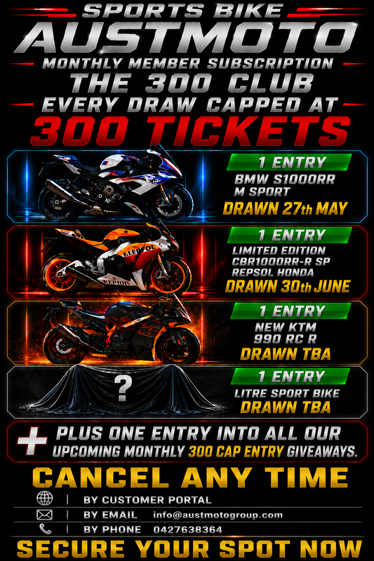GET 1 X TICKET EACH MONTH - AUSTMOTO 300 TICKET CAP SPORT BIKE GIVEAWAY SUBSCRIPTION