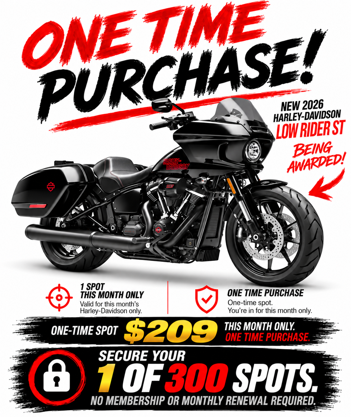 AUSTMOTO | INDIVIDUAL PURCHASE RIDER ACCESS OFFER- 2026 HARLEY DAVIDSON LOW RIDER ST. 1 in 300 chance.