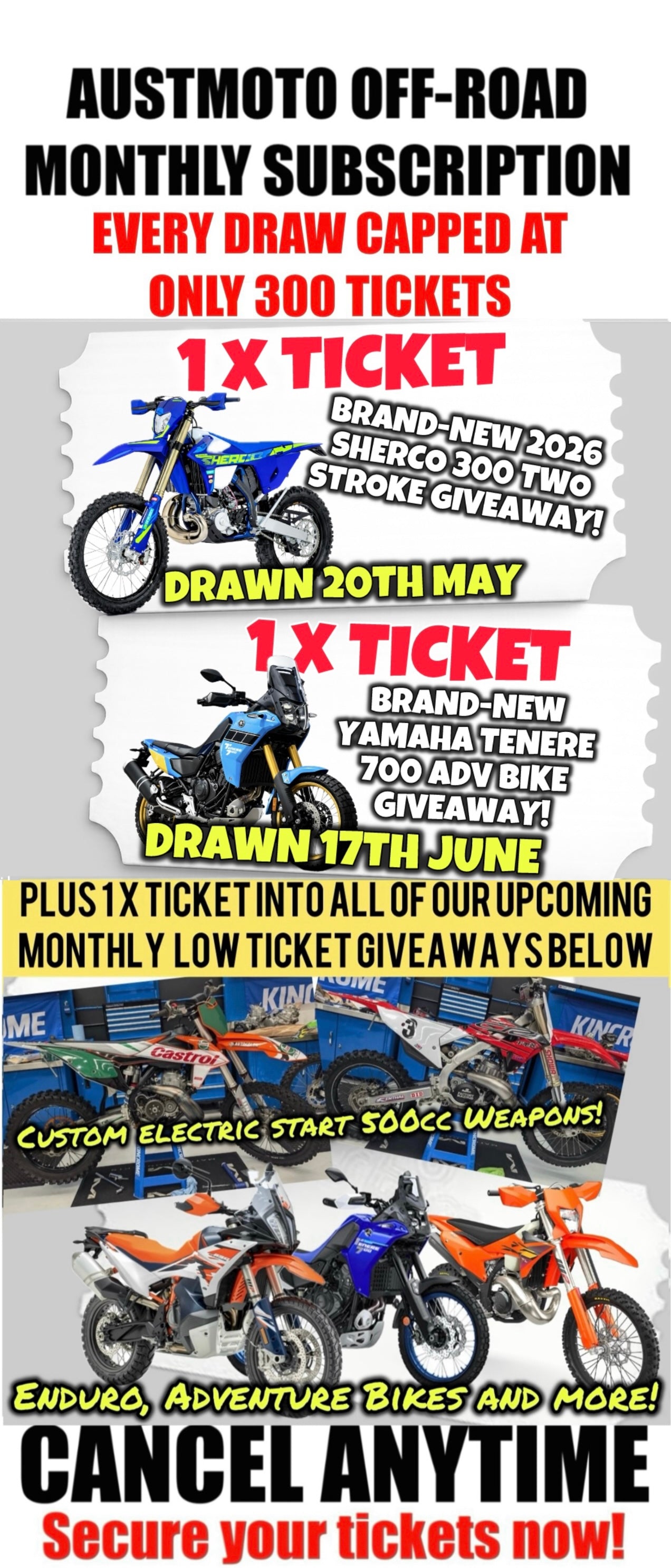 GET 1 X TICKET EACH MONTH - AUSTMOTO 300 TICKET CAP OFF-ROAD GIVEAWAY SUBSCRIPTION