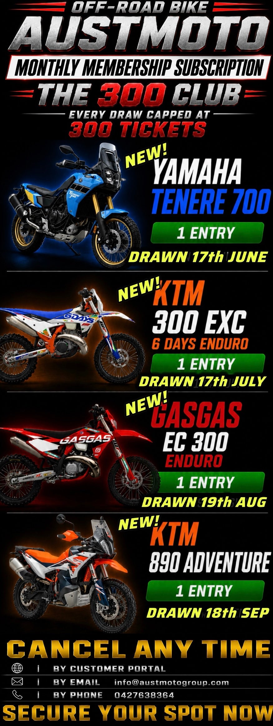 GET 1 X TICKET EACH MONTH - AUSTMOTO 300 TICKET CAP OFF-ROAD GIVEAWAY SUBSCRIPTION | THE 300 CLUB