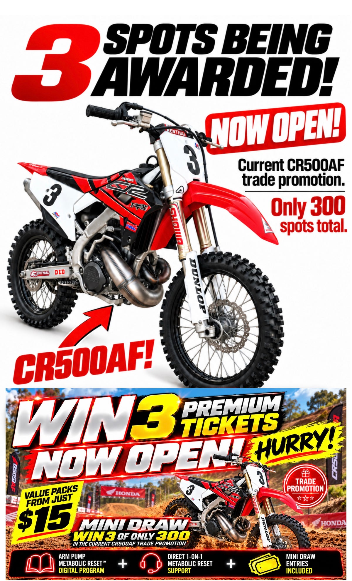 AUSTMOTO - WIN 3 PREMIUM TICKETS! (for current CR500AF GIVEAWAY)